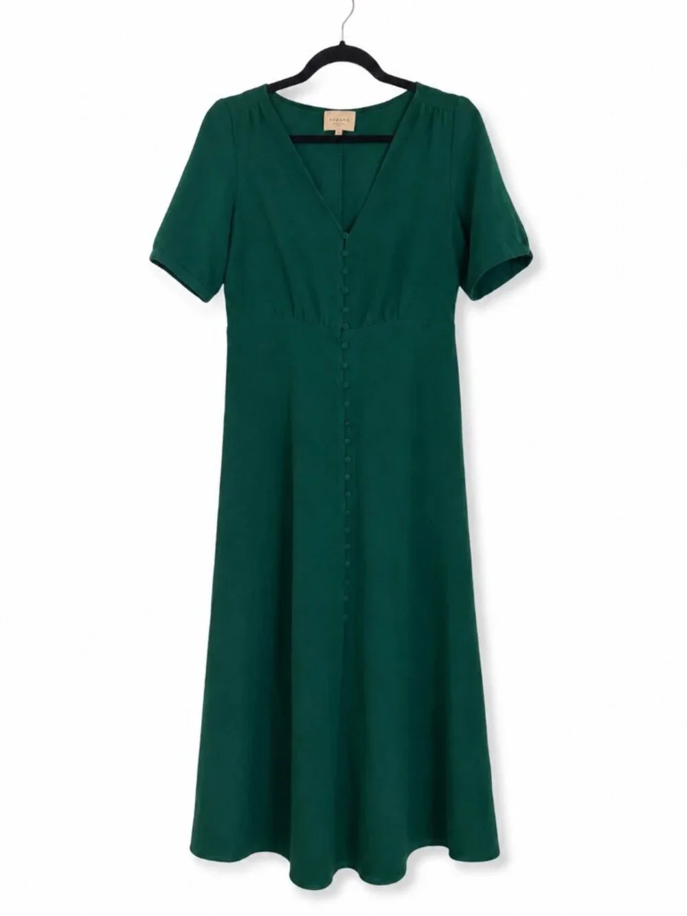 Sézane Emerald Green Button-Front Midi Dress - Picture 4 of 7